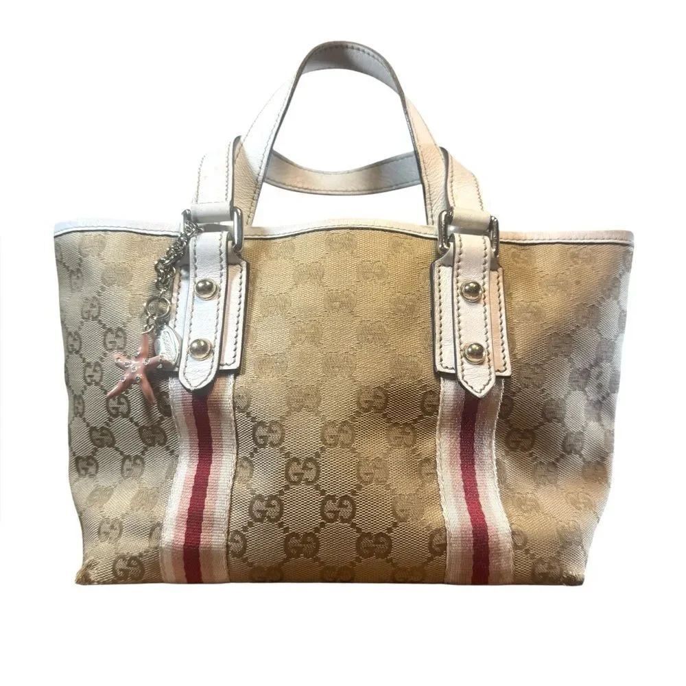 GUCCI GG Beige Canvas Jolicouer Mini Tote Bag With Starfish Charm